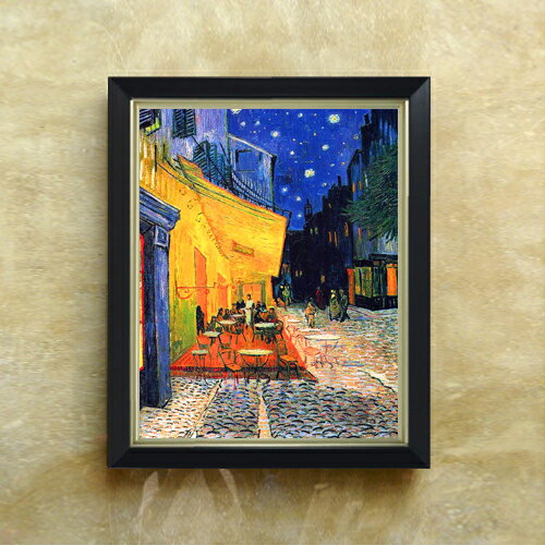 【油絵 直筆仕上げ】ゴッホ 夜のカフェテラス F6 【シンプルフレーム】 絵画 販売 6号 油彩 風景画 440×348mm 複製画 送料無料 プレゼント ギフト 開店祝い 開業祝い 退職祝い 新築祝い リビング 玄関 モダン アートフレーム 壁掛け