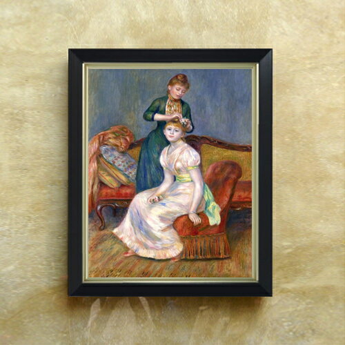 【油絵 直筆仕上げ】ルノワール 髪かざり F6 【シンプルフレーム】 絵画 販売 6号 油彩 人物画 440×348mm 複製画 送料無料 プレゼント ..