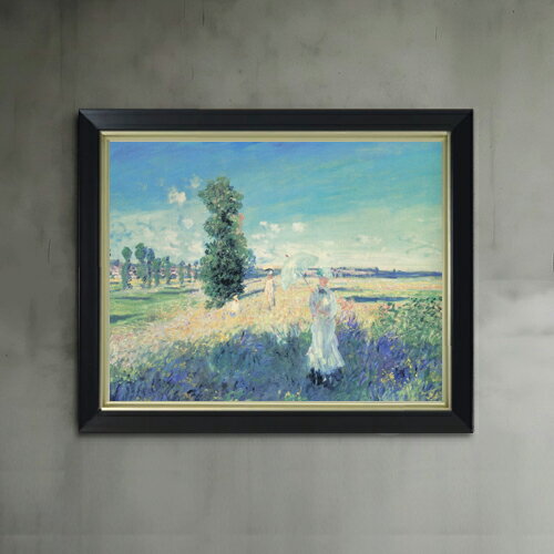 【油絵 直筆仕上げ】クロード・モネ 散歩 F6 【シンプルフレーム】 絵画 販売 6号 油彩 風景画 440×348mm 複製画 送料無料 プレゼント ギフト 開店祝い 開業祝い 退職祝い 新築祝い リビング 玄関 モダン アートフレーム 壁掛け