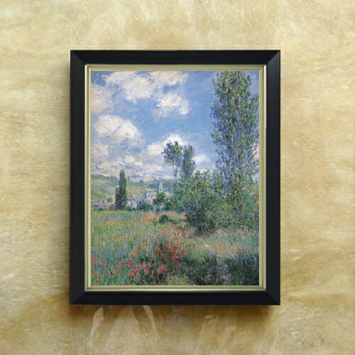 【油絵 直筆仕上げ】クロード・モネ ひなげしの小道、サン＝マルタン島 F6 【シンプルフレーム】 絵画 ..