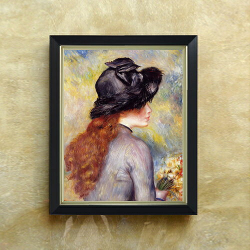 【油絵 直筆仕上げ】ルノワール チューリップの花束を持つ少女 F6 【シンプルフレーム】 絵画 販売 6号 油彩 人物画 440×348mm 複製画 送料無料 プレゼント ギフト 開店祝い 開業祝い 退職祝い 新築祝い リビング 玄関 モダン アートフレーム 壁掛け