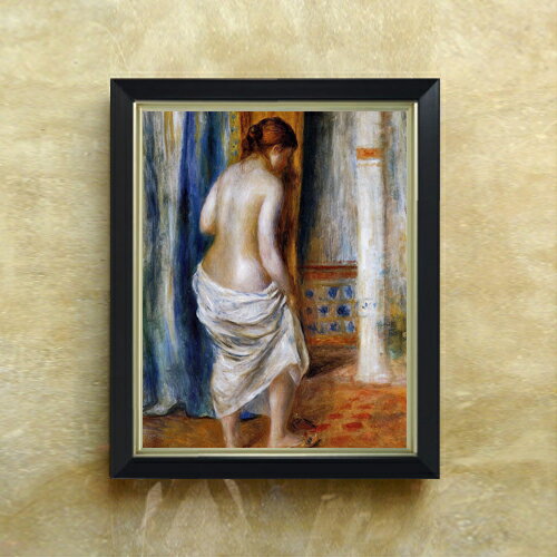 【油絵 直筆仕上げ】ルノワール バスローブ F6 【シンプルフレーム】 絵画 販売 6号 油彩 人物画 440×348mm 複製画 送料無料 プレゼント ギフト 開店祝い 開業祝い 退職祝い 新築祝い リビング 玄関 モダン アートフレーム 壁掛け