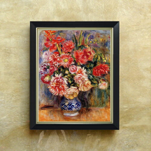 Rakuten - 【油絵 直筆仕上げ】ルノワール ブーケ F6 【シンプルフレーム】 絵画 販売 6号 油彩 静物画 440×348mm 複製画 送料無料 プレゼント ギフト 開店祝い 開業祝い 退職祝い 新築祝い リビング 玄関 モダン アートフレーム 壁掛け
