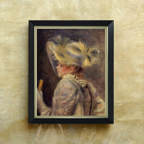 Rakuten - 【油絵 直筆仕上げ】ルノワール 白い帽子の女 F6 【シンプルフレーム】 絵画 販売 6号 油彩 人物画 440×348mm 複製画 送料無料 プレゼント ギフト 開店祝い 開業祝い 退職祝い 新築祝い リビング 玄関 モダン アートフレーム 壁掛け