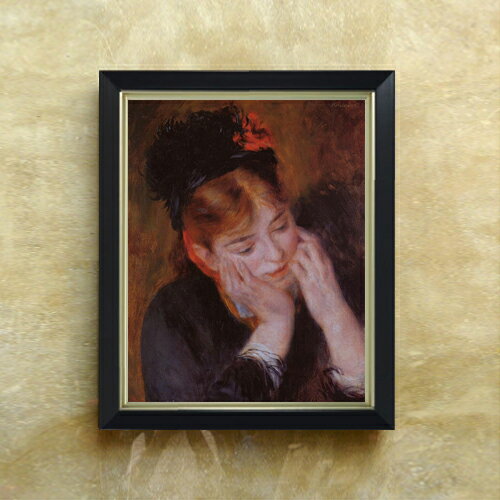 Rakuten - 【油絵 直筆仕上げ】ルノワール 物思い F6 【シンプルフレーム】 絵画 販売 6号 油彩 人物画 440×348mm 複製画 送料無料 プレゼント ギフト 開店祝い 開業祝い 退職祝い 新築祝い リビング 玄関 モダン アートフレーム 壁掛け