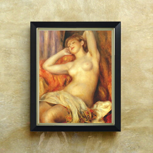 【油絵 直筆仕上げ】ルノワール 眠る女 F6 【シンプルフレーム】 絵画 販売 6号 油彩 人物画 440×348mm..