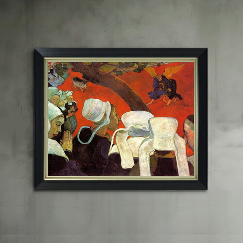 Rakuten - 【油絵 直筆仕上げ】ゴーギャン 説教のあとの幻影 F6 【シンプルフレーム】 絵画 販売 6号 油彩 風景画 440×348mm 複製画 送料無料 プレゼント ギフト 開店祝い 開業祝い 退職祝い 新築祝い リビング 玄関 モダン アートフレーム 壁掛け