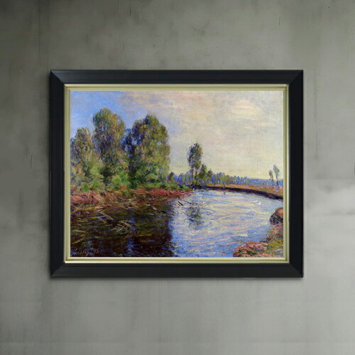 Rakuten - 【油絵 直筆仕上げ】シスレー 川の畔 F6 【シンプルフレーム】 絵画 販売 6号 油彩 風景画 440×348mm 複製画 送料無料 プレゼント ギフト 開店祝い 開業祝い 退職祝い 新築祝い リビング 玄関 モダン アートフレーム 壁掛け