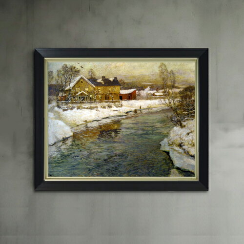 【油絵 直筆仕上げ】フリット・タヴロー 雪の中の運河コテージ F6 【シンプルフレーム】 絵画 販売 6号 油彩 風景画 440×348mm 複製画 送料無料 プレゼント ギフト 開店祝い 開業祝い 退職祝い 新築祝い リビング 玄関 モダン アートフレーム 壁掛け