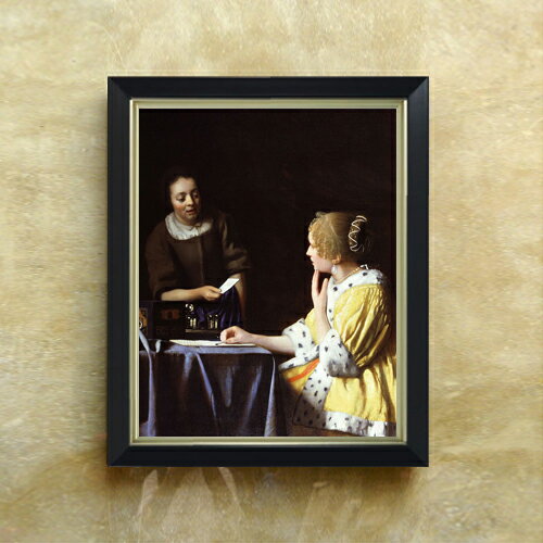 【油絵 直筆仕上げ】フェルメール 婦人と召使 F6 【シンプルフレーム】 絵画 販売 6号 油彩 人物画 440..