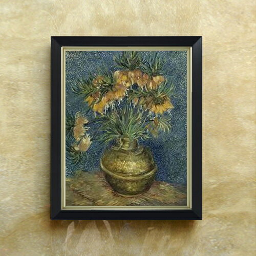 【油絵 直筆仕上げ】ゴッホ 銅の花瓶のアミガサユリ F6 【シンプルフレーム】 絵画 販売 6号 油彩 静物..
