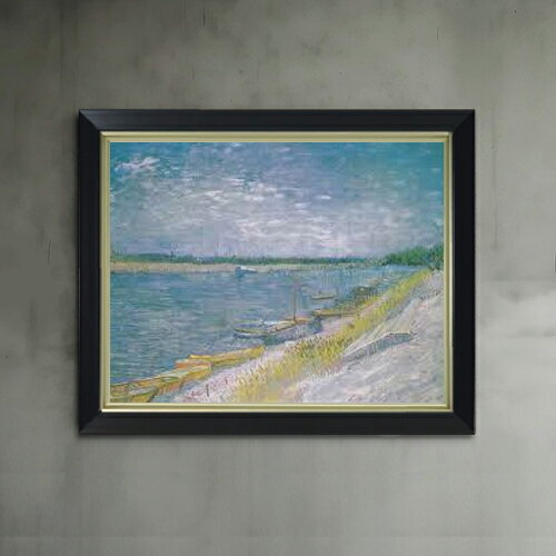 【油絵 直筆仕上げ】ゴッホ 漕ぐ舟のある川の眺め F6 【シンプルフレーム】 絵画 販売 6号 油彩 風景画..