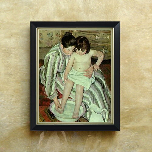 【油絵 直筆仕上げ】メアリー・カサット 子供の入浴 F6 【シンプルフレーム】 絵画 販売 6号 油彩 人物画 440×348mm 複製画 送料無料 プレゼント ギフト 開店祝い 開業祝い 退職祝い 新築祝い リビング 玄関 モダン アートフレーム 壁掛け