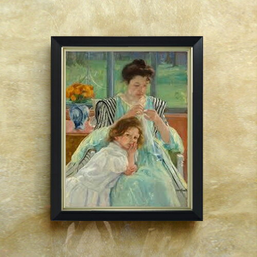 【油絵 直筆仕上げ】メアリー・カサット Young Mother Sewing F6 【シンプルフレーム】 絵画 販売 6号 油彩 人物画 440×348mm 複製画 送料無料 プレゼント ギフト 開店祝い 開業祝い 退職祝い 新築祝い リビング 玄関 モダン アートフレーム 壁掛け