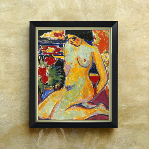 樂天商城 - 【油絵 直筆仕上げ】キルヒナー Nude (Portrait of Dodo) F6 【シンプルフレーム】 絵画 販売 6号 油彩 抽象画 440×348mm 複製画 送料無料 プレゼント ギフト 開店祝い 開業祝い 退職祝い 新築祝い リビング 玄関 モダン アートフレーム 壁掛け