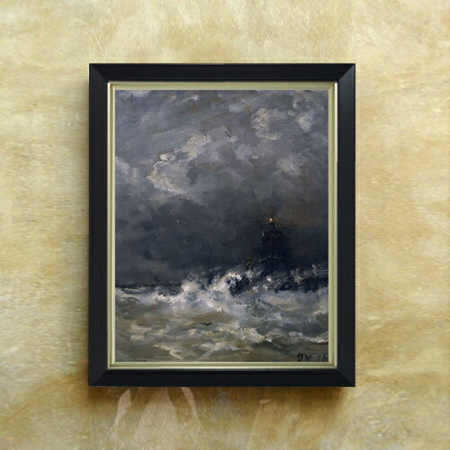 【油絵 直筆仕上げ】メスダフ Lighthouse in Breaking Waves F6 【シンプルフレーム】 絵画 販売 6号 ..