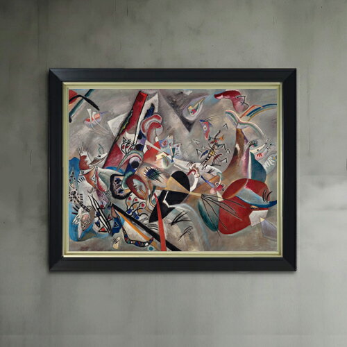 抽象畫 - 【油絵 直筆仕上げ】ワシリー・カンディンスキー Im Grau (In the Grey) F6 【シンプルフレーム】 絵画 販売 6号 油彩 抽象画 440×348mm 複製画 送料無料 プレゼント ギフト 開店祝い 開業祝い 退職祝い 新築祝い リビング 玄関 モダン アートフレーム 壁掛け