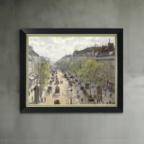 【油絵 直筆仕上げ】カミーユ・ピサロ Boulevard Montmartre, Spring F6 【シンプルフレーム】 絵画 販売 6号 油彩 風景画 440×348mm 複製画 送料無料 プレゼント ギフト 開店祝い 開業祝い 退職祝い 新築祝い リビング 玄関 モダン アートフレーム 壁掛け