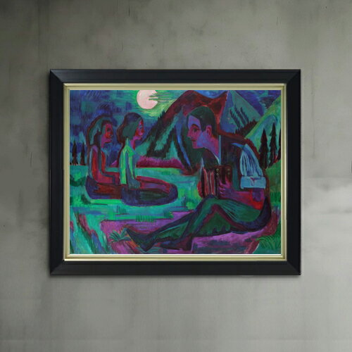 Rakuten - 【油絵 直筆仕上げ】キルヒナー 夜の月、月光のアコーディオン奏者 F6 【シンプルフレーム】 絵画 販売 6号 油彩 抽象画 440×348mm 複製画 送料無料 プレゼント ギフト 開店祝い 開業祝い 退職祝い 新築祝い リビング 玄関 モダン アートフレーム 壁掛け