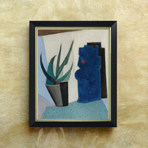 樂天商城 - 【油絵 直筆仕上げ】サラガ サボテンのある静物画 F6 【シンプルフレーム】 絵画 販売 6号 油彩 抽象画 440×348mm 複製画 送料無料 プレゼント ギフト 開店祝い 開業祝い 退職祝い 新築祝い リビング 玄関 モダン アートフレーム 壁掛け