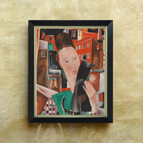 Rakuten - 【油絵 直筆仕上げ】シュテゲマン Frau und schwarze Katze F6 【シンプルフレーム】 絵画 販売 6号 油彩 抽象画 440×348mm 複製画 送料無料 プレゼント ギフト 開店祝い 開業祝い 退職祝い 新築祝い リビング 玄関 モダン アートフレーム 壁掛け