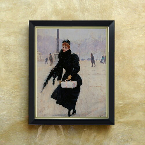 【油絵 直筆仕上げ】ジャン・ベロー コンコルド広場のパリジェンヌ F6 【シンプルフレーム】 絵画 販売 6号 油彩 人物画 440×348mm 複製画 送料無料 プレゼント ギフト 開店祝い 開業祝い 退職祝い 新築祝い リビング 玄関 モダン アートフレーム 壁掛け