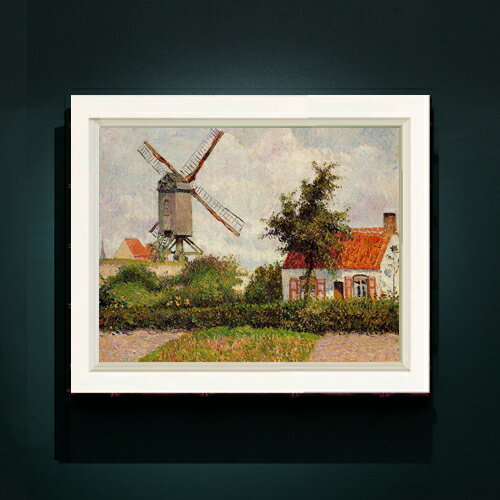 Rakuten - 【油絵 直筆仕上げ】ピサロ Windmill at Knocke, Belgium F6 【シンプルフレーム】 絵画 販売 6号 油彩 風景画 440×348mm 複製画 送料無料 プレゼント ギフト 開店祝い 開業祝い 退職祝い 新築祝い リビング 玄関 モダン アートフレーム 壁掛け