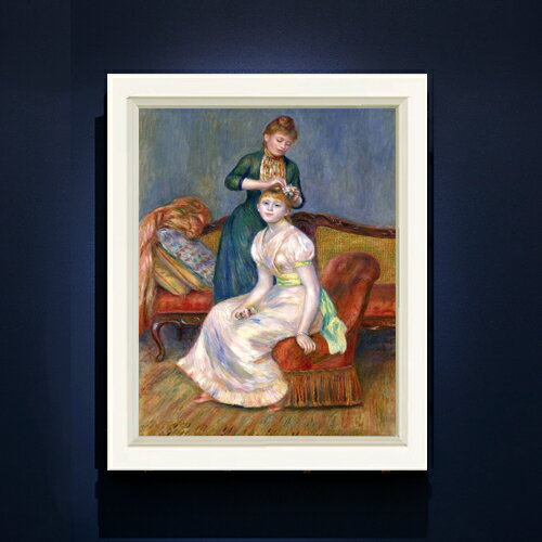 Rakuten - 【油絵 直筆仕上げ】ルノワール 髪かざり F6 【シンプルフレーム】 絵画 販売 6号 油彩 人物画 440×348mm 複製画 送料無料 プレゼント ギフト 開店祝い 開業祝い 退職祝い 新築祝い リビング 玄関 モダン アートフレーム 壁掛け