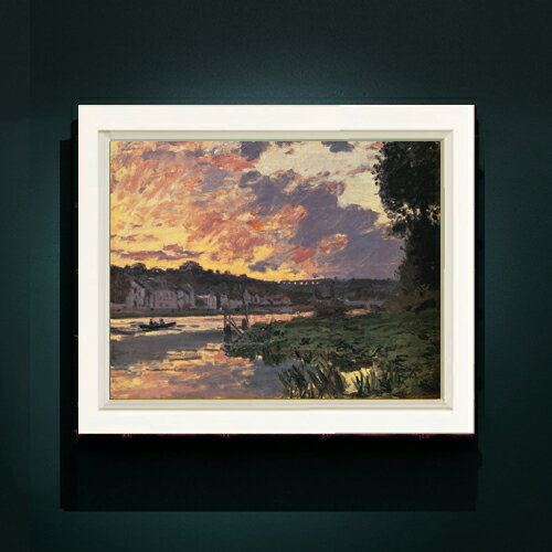 Rakuten - 【油絵 直筆仕上げ】クロード・モネ ブジーヴァルのセーヌ川、夕暮れ F6 【シンプルフレーム】 絵画 販売 6号 油彩 風景画 440×348mm 複製画 送料無料 プレゼント ギフト 開店祝い 開業祝い 退職祝い 新築祝い リビング 玄関 モダン アートフレーム 壁掛け