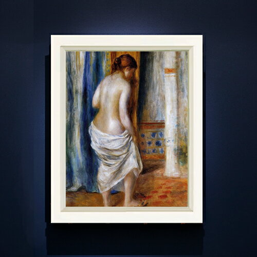 【油絵 直筆仕上げ】ルノワール バスローブ F6 【シンプルフレーム】 絵画 販売 6号 油彩 人物画 440×348mm 複製画 送料無料 プレゼント ギフト 開店祝い 開業祝い 退職祝い 新築祝い リビング 玄関 モダン アートフレーム 壁掛け