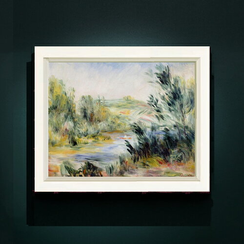 【油絵 直筆仕上げ】ルノワール 川岸にて、ボートを漕ぐ F6 【シンプルフレーム】 絵画 販売 6号 油彩 風景画 440×348mm 複製画 送料無料 プレゼント ギフト 開店祝い 開業祝い 退職祝い 新築祝い リビング 玄関 モダン アートフレーム 壁掛け