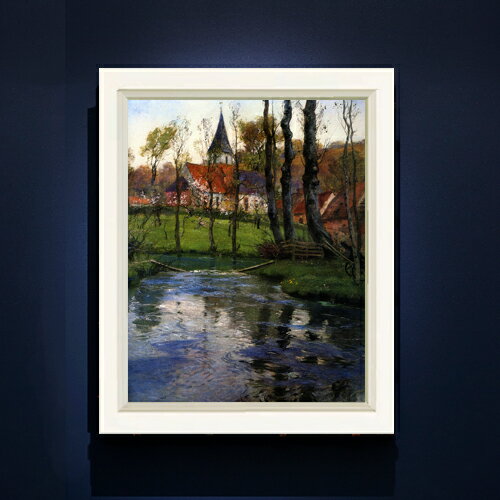 【油絵 直筆仕上げ】フリット・タヴロー 川沿いの旧教会 F6 【シンプルフレーム】 絵画 販売 6号 油彩 風景画 440×348mm 複製画 送料無料 プレゼント ギフト 開店祝い 開業祝い 退職祝い 新築祝い リビング 玄関 モダン アートフレーム 壁掛け