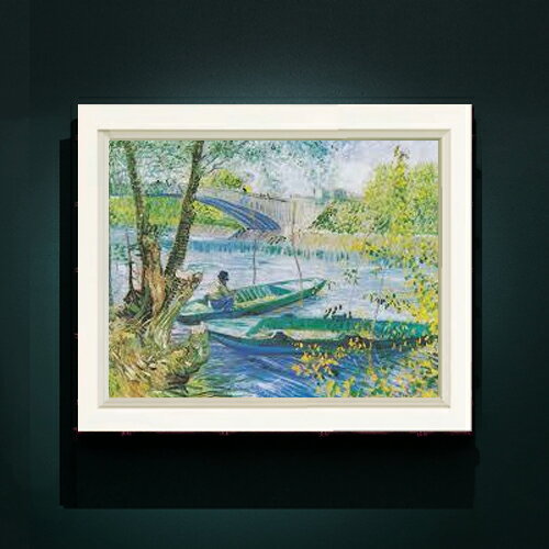 Rakuten - 【油絵 直筆仕上げ】ゴッホ 春の釣り F6 【シンプルフレーム】 絵画 販売 6号 油彩 風景画 440×348mm 複製画 送料無料 プレゼント ギフト 開店祝い 開業祝い 退職祝い 新築祝い リビング 玄関 モダン アートフレーム 壁掛け