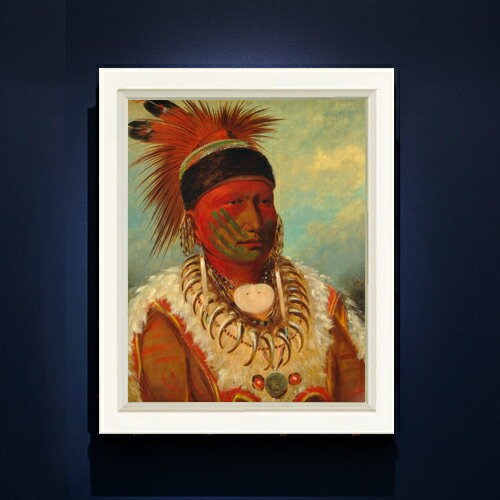 Rakuten - 【油絵 直筆仕上げ】カトリン The White Cloud, Head Chief of the Iowas F6 【シンプルフレーム】 絵画 販売 6号 油彩 人物画 440×348mm 複製画 送料無料 プレゼント ギフト 開店祝い 開業祝い 退職祝い 新築祝い リビング 玄関 モダン アートフレーム 壁掛け