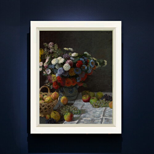 Rakuten - 【油絵 直筆仕上げ】クロード・モネ Still Life with Flowers and Fruit F6 【シンプルフレーム】 絵画 販売 6号 油彩 風景画 440×348mm 複製画 送料無料 プレゼント ギフト 開店祝い 開業祝い 退職祝い 新築祝い リビング 玄関 モダン アートフレーム 壁掛け