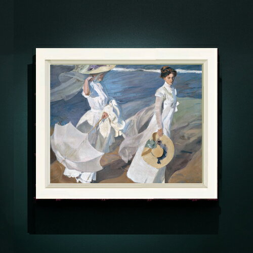 【油絵 直筆仕上げ】ソローリャ Strolling along the Seashore F6 【シンプルフレーム】 絵画 販売 6号 油彩 人物画 440×348mm 複製画 送料無料 プレゼント ギフト 開店祝い 開業祝い 退職祝い 新築祝い リビング 玄関 モダン アートフレーム 壁掛け