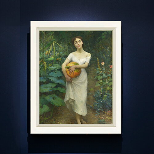 【油絵 直筆仕上げ】ファウストゾナロ Young Girl Carrying a Pumpkin F6 【シンプルフレーム】 絵画 販売 6号 油彩 人物画 440×348mm 複製画 送料無料 プレゼント ギフト 開店祝い 開業祝い 退職祝い 新築祝い リビング 玄関 モダン アートフレーム 壁掛け