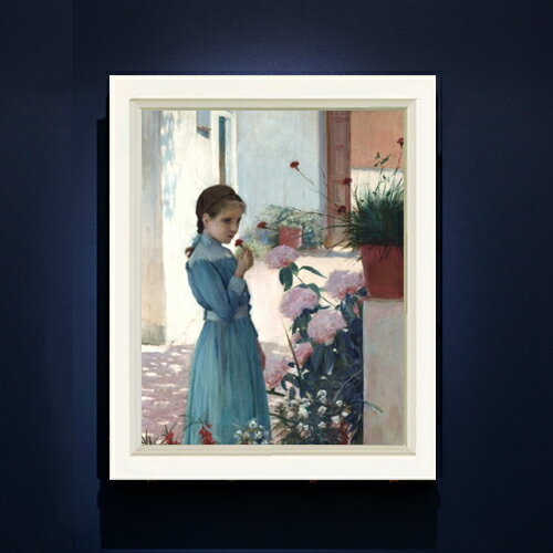 Rakuten - 【油絵 直筆仕上げ】ルシニョール The girl with carnation F6 【シンプルフレーム】 絵画 販売 6号 油彩 人物画 440×348mm 複製画 送料無料 プレゼント ギフト 開店祝い 開業祝い 退職祝い 新築祝い リビング 玄関 モダン アートフレーム 壁掛け