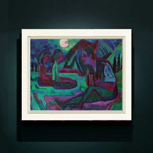 【油絵 直筆仕上げ】キルヒナー 夜の月、月光のアコーディオン奏者 F6 【シンプルフレーム】 絵画 販売 6号 油彩 抽象画 440×348mm 複製画 送料無料 プレゼント ギフト 開店祝い 開業祝い 退職祝い 新築祝い リビング 玄関 モダン アートフレーム 壁掛け