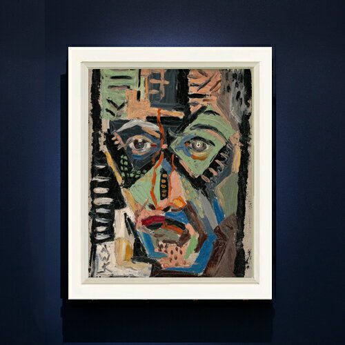 Rakuten - 【油絵 直筆仕上げ】クビンチャン 男の顔 F6 【シンプルフレーム】 絵画 販売 6号 油彩 抽象画 440×348mm 複製画 送料無料 プレゼント ギフト 開店祝い 開業祝い 退職祝い 新築祝い リビング 玄関 モダン アートフレーム 壁掛け