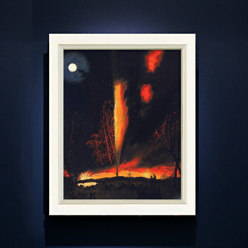 Rakuten - 【油絵 直筆仕上げ】ハミルトン ペンシルベニア州ラウズビル近郊の夜に燃える油井 F6 【シンプルフレーム】 絵画 販売 6号 油彩 抽象画 440×348mm 複製画 送料無料 プレゼント ギフト 開店祝い 開業祝い 退職祝い 新築祝い リビング 玄関 モダン アートフレーム 壁掛け