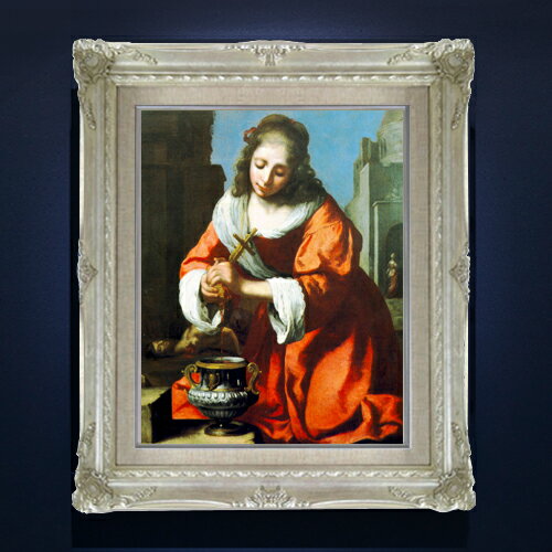 Rakuten - 【油絵 直筆仕上げ】フェルメール Saint Praxidis F6 【アップグレード額縁】 絵画 販売 6号 油彩 人物画 552×461mm 複製画 送料無料 プレゼント ギフト 開店祝い 開業祝い 退職祝い 新築祝い リビング 玄関 アートフレーム 壁掛け