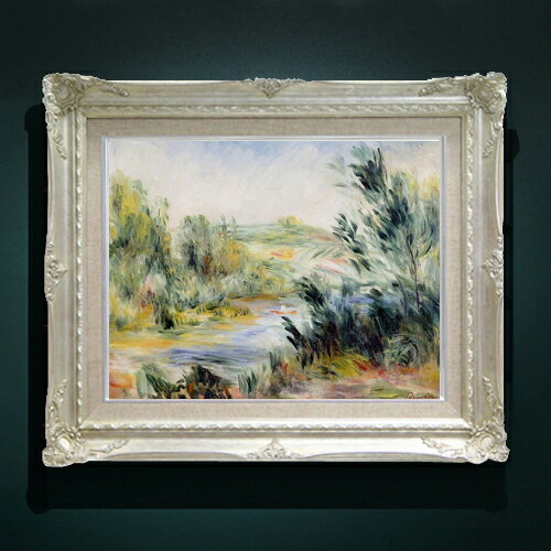 【油絵 直筆仕上げ】ルノワール 川岸にて、ボートを漕ぐ F6 【額入り】 絵画 販売 6号 油彩 風景画 552×461mm 複製画 送料無料 プレゼント ギフト 開店祝い 開業祝い 退職祝い 新築祝い リビング 玄関 モダン アートフレーム 壁掛け