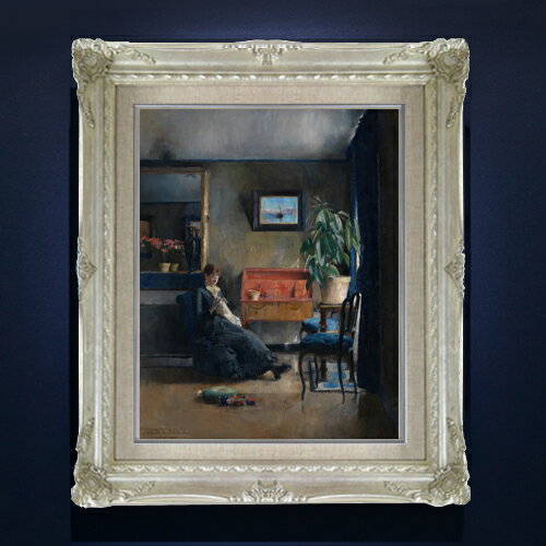 【油絵 直筆仕上げ】ハリエット・バッカー Blue Interior F6 【額入り】 絵画 販売 6号 油彩 抽象画 552×461mm 複製画 送料無料 プレゼント ギフト 開店祝い 開業祝い 退職祝い 新築祝い リビング 玄関 モダン アートフレーム 壁掛け