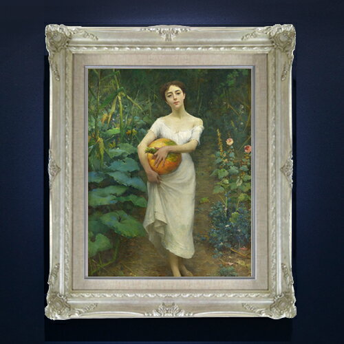 【油絵 直筆仕上げ】ファウストゾナロ Young Girl Carrying a Pumpkin F6 【アップグレード額縁】 絵画 販売 6号 油彩 人物画 552×461mm 複製画 送料無料 プレゼント ギフト 開店祝い 開業祝い 退職祝い 新築祝い リビング 玄関 アートフレーム 壁掛け
