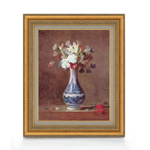 Rakuten - 【油絵 直筆仕上げ】シャルダン 花瓶の花 F6 【額入り】 絵画 販売 6号 油彩 静物画 558×467mm 複製画 送料無料 プレゼント ギフト 開店祝い 開業祝い 退職祝い 新築祝い リビング 玄関 モダン アートフレーム 壁掛け