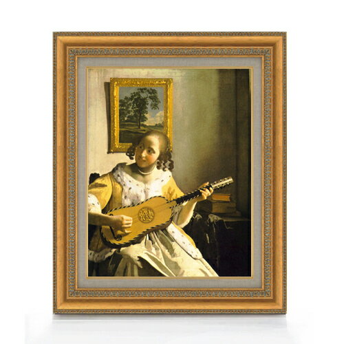 【油絵 直筆仕上げ】フェルメール ギターを弾く女 F6 【額入り】 絵画 販売 6号 油彩 人物画 554×463mm 複製画 送料無料 プレゼント ギフト 開...