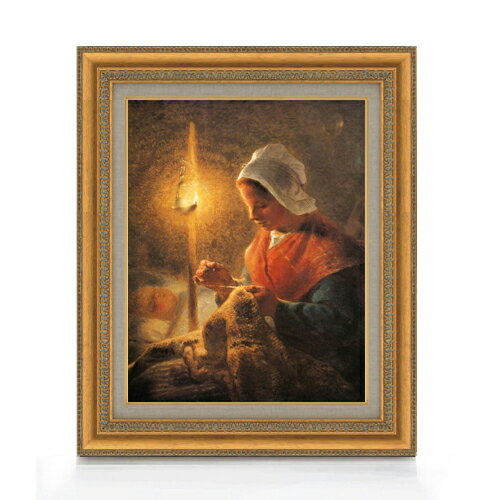 絵自体（キャンバス）の大きさ　410×318mm 【お届け日数】 ご注文日から　8-12日以内　に到着いたします。 ※一部在庫商品は早期出荷可能の場合がございます。 お急ぎに際は別途Eメールにてお問い合わせください。 お問い合わせメールアドレス 　shopmaster@artrest.jp 【留意事項】 ※注文個数によりお届け日が変わることがあります。 ※直筆仕上げ商品のため色彩が若干異なる場合がございますので 予めご了承くださいませ。 絵画 販売 インテリア 油絵 油彩 壁掛け 複製画 風景画 ゴッホ モネ ルノワール その他 静物画 肖像画 アート プレゼント 開業祝い 退職祝い 新築祝い 玄関 リビングアート 風水 縁起 フレーム 贈り物ミレー ランプのもとで縫い物をする女性