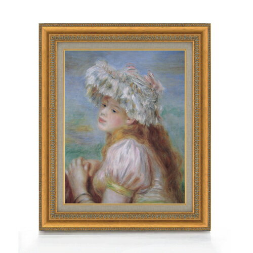 Rakuten - 【油絵 直筆仕上げ】ルノワール レースの帽子の少女 F6 【額入り】 絵画 販売 6号 油彩 人物画 558×467mm 複製画 送料無料 プレゼント ギフト 開店祝い 開業祝い 退職祝い 新築祝い リビング 玄関 モダン アートフレーム 壁掛け