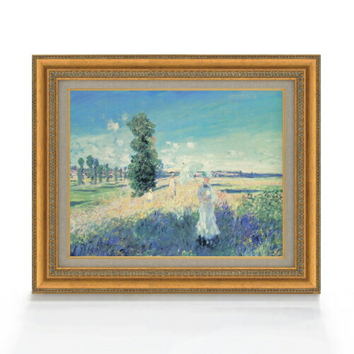 【油絵 直筆仕上げ】クロード・モネ 散歩 F6 【額入り】 絵画 販売 6号 油彩 風景画 554×463mm 複製画 送料無料 プレゼント ギフト 開店祝い ...